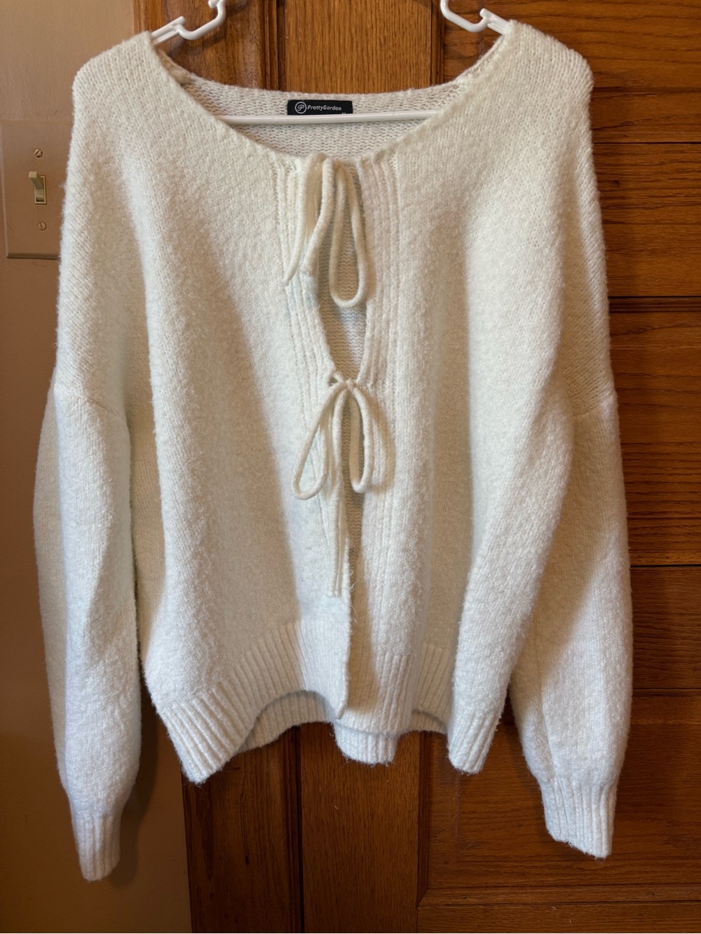 Cozy Ivory Tie-Front V-Neck Sweater by Penny Lane